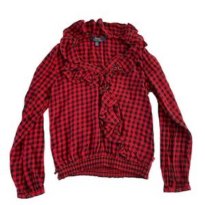RALPH LAUREN Polo Buffalo Plaid Girl’s Ruffle shirt size 14. Good condition